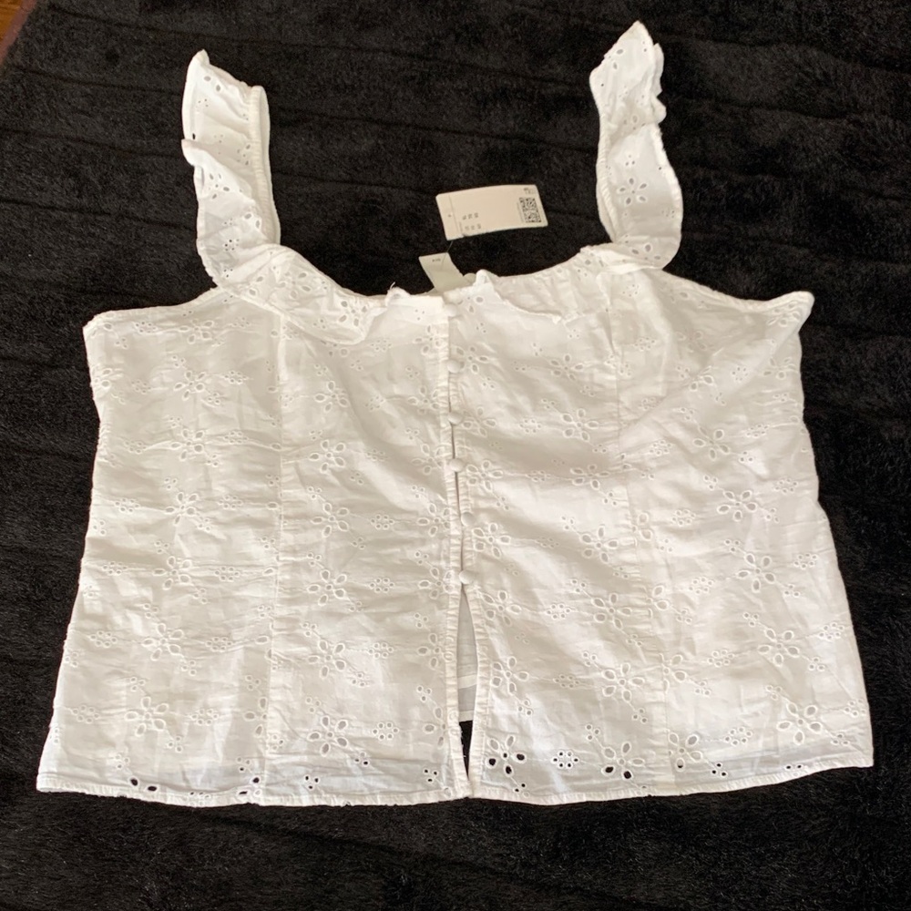 H&M White Eyelet Vest Tank Top with Ruffle Sleeves made in India - Picture 4 of 4